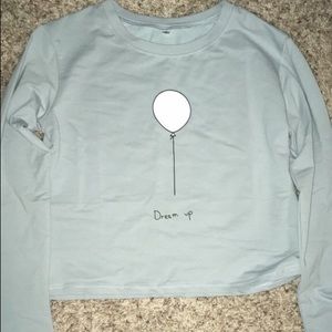 Pale Blue Balloon Long Sleeve Crop Top